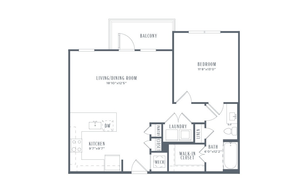 A4p - 1 bedroom floorplan layout with 1 bath and 787 square feet. (2D)