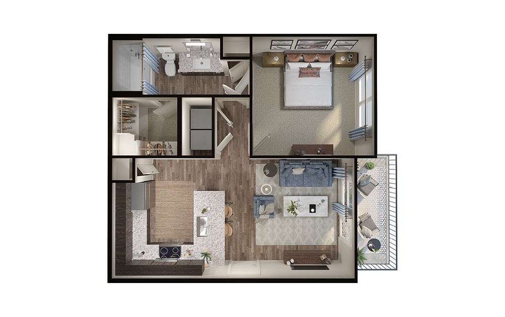 A2p - 1 bedroom floorplan layout with 1 bath and 650 square feet. (3D)