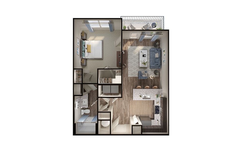 A3p - 1 bedroom floorplan layout with 1 bath and 726 square feet. (3D)