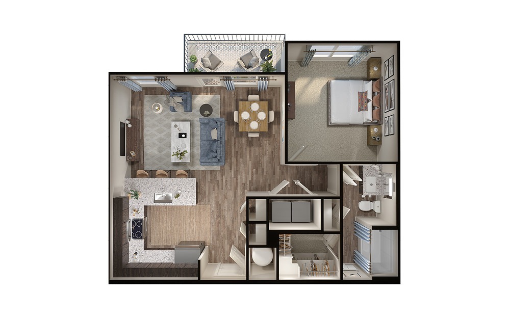 A4p - 1 bedroom floorplan layout with 1 bath and 787 square feet. (3D)