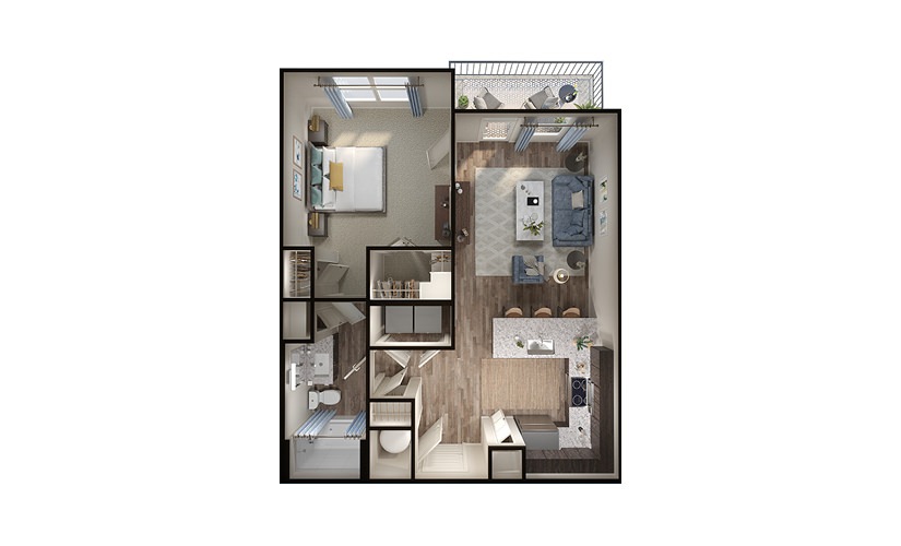 A3p - 1 bedroom floorplan layout with 1 bathroom and 726 square feet