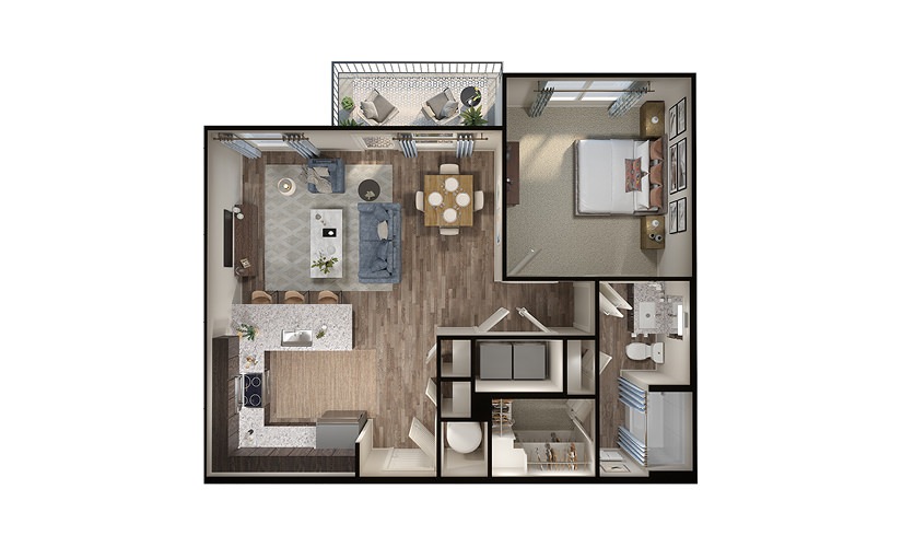 A4p - 1 bedroom floorplan layout with 1 bathroom and 787 square feet
