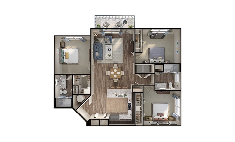 C1 - 3 bedroom floorplan layout with 2 bathrooms and 1320 square feet